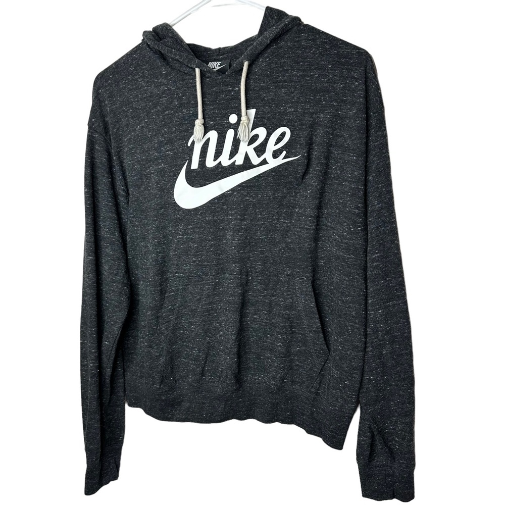 Nike gray and off white pullover with hoodie size M front pocket